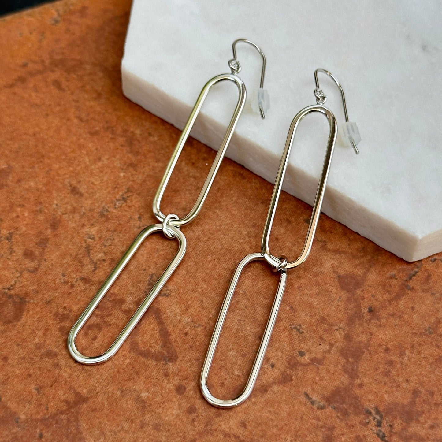 Sterling Silver 2 Paper Clip Link Large Dangle Earrings