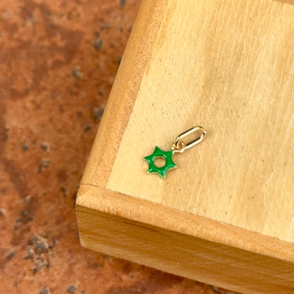 14KT Yellow Gold Dark Green Enamel Star of David Pendant Charm 6mm