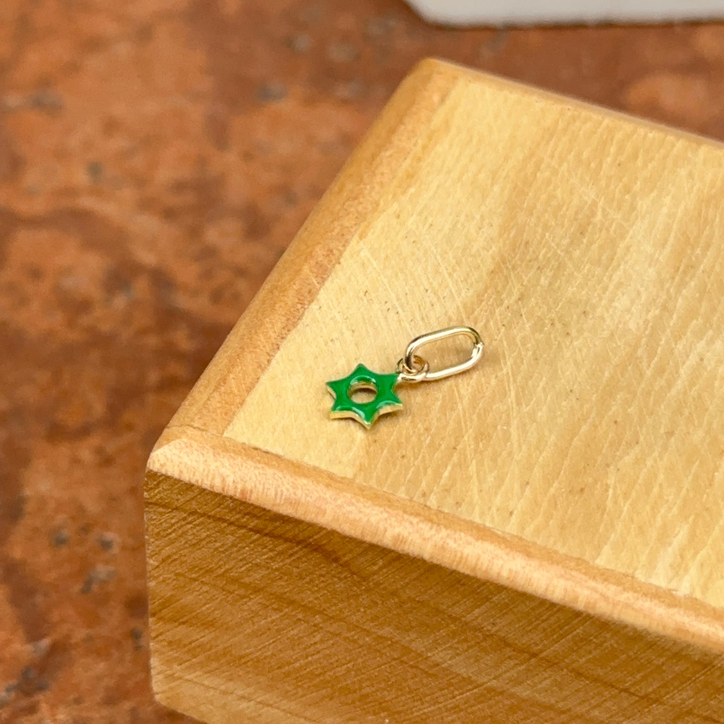 14KT Yellow Gold Dark Green Enamel Star of David Pendant Charm 6mm