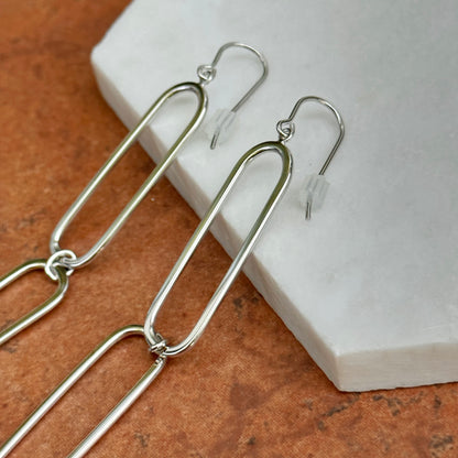 Sterling Silver 2 Paper Clip Link Large Dangle Earrings