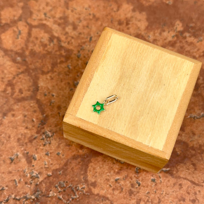 14KT Yellow Gold Dark Green Enamel Star of David Pendant Charm 6mm