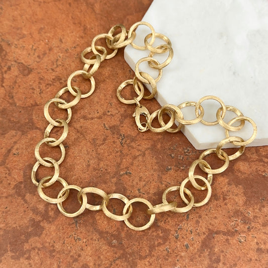 Estate 14KT Yellow Gold Matte 17mm Round Rolo Large Links Chain Necklace