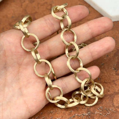 Estate 14KT Yellow Gold Matte 17mm Round Rolo Large Links Chain Necklace