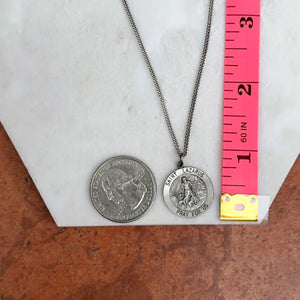 Sterling Silver Antiqued 18mm St Lazarus Pendant Necklace