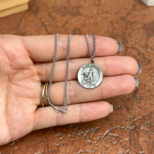 Sterling Silver Antiqued 18mm St Lazarus Pendant Necklace