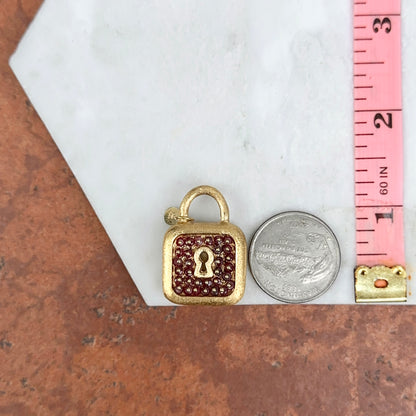 Estate 14KT Yellow Gold Ruby Matte Large Padlock Pendant