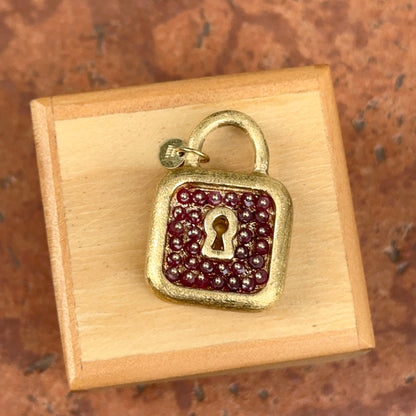 Estate 14KT Yellow Gold Ruby Matte Large Padlock Pendant