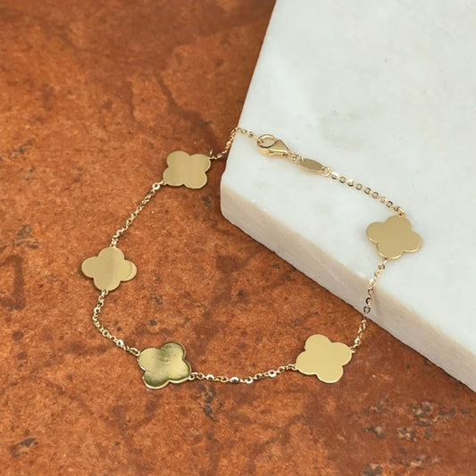 14KT Yellow Gold 10mm Gold Clover Station Chain Bracelet