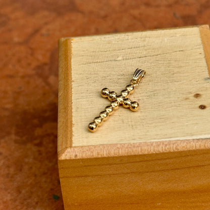 14KT Yellow Gold Beaded Cross Pendant Charm