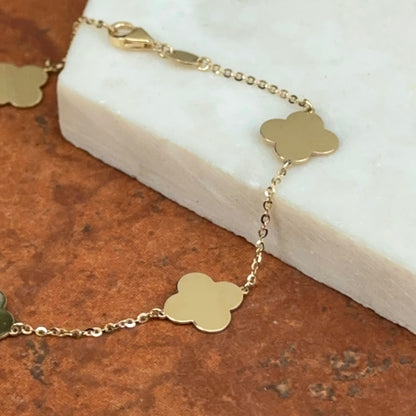 14KT Yellow Gold 10mm Gold Clover Station Chain Bracelet