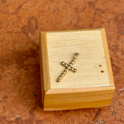 14KT Yellow Gold Beaded Cross Pendant Charm