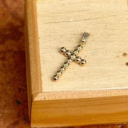 14KT Yellow Gold Beaded Cross Pendant Charm