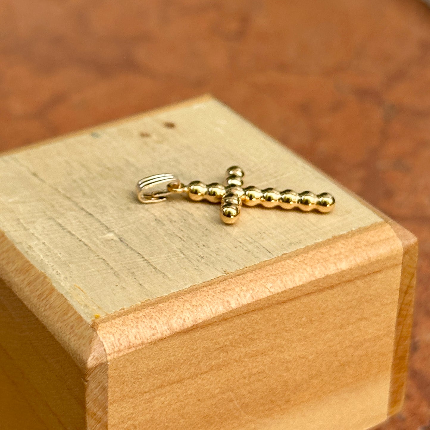 14KT Yellow Gold Beaded Cross Pendant Charm