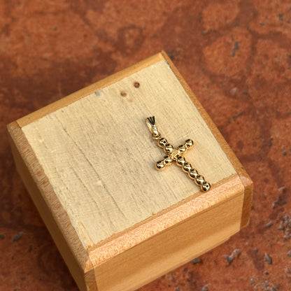 14KT Yellow Gold Beaded Cross Pendant Charm