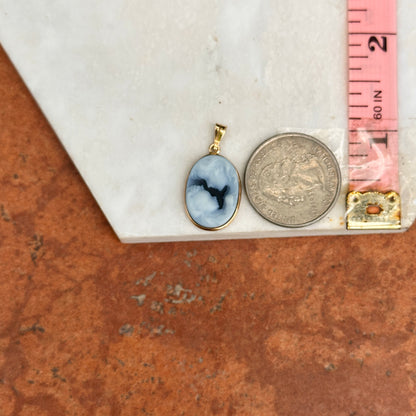 Estate 14KT Yellow Gold Oval Blue Mom and Baby Cameo Bezel Pendant