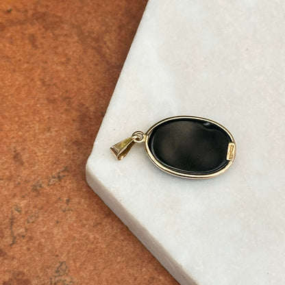 Estate 14KT Yellow Gold Oval Blue Mom and Baby Cameo Bezel Pendant