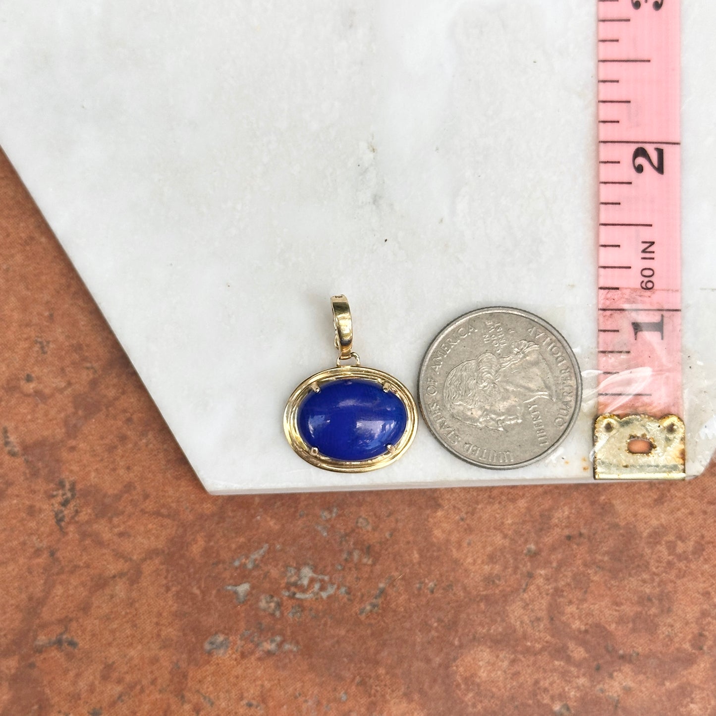 Estate 14KT Yellow Gold Oval Blue Lapis Pendant Enhancer