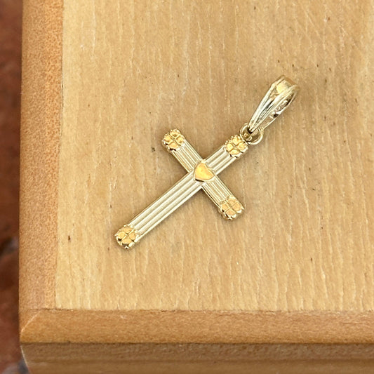 10KT Yellow Gold Heart + Clover Cross Pendant Charm