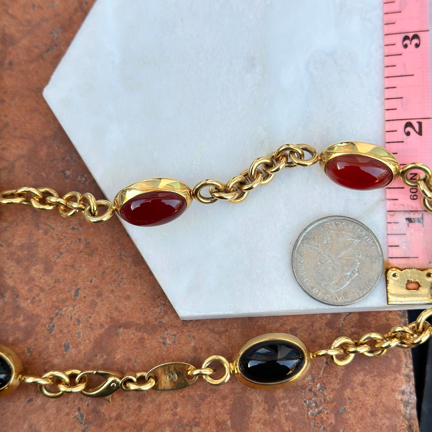 Estate 18KT Yellow Gold Vicenza Carnelian + Black Onyx Necklace