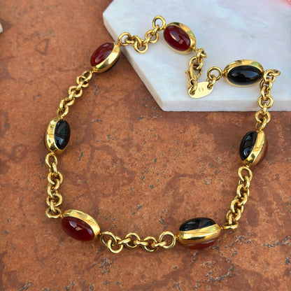 Estate 18KT Yellow Gold Vicenza Carnelian + Black Onyx Necklace