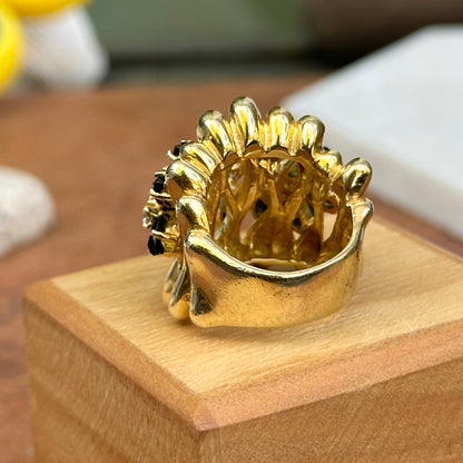 Estate ‘70s 18KT Yellow Gold Marquise Green Tourmaline + Diamond Band Ring