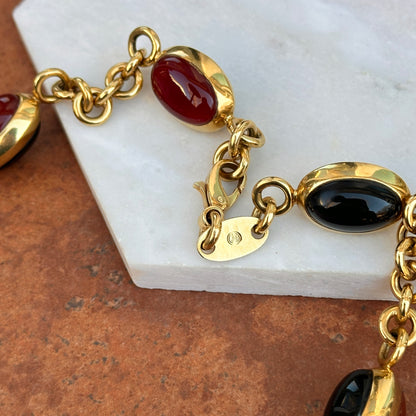 Estate 18KT Yellow Gold Vicenza Carnelian + Black Onyx Necklace