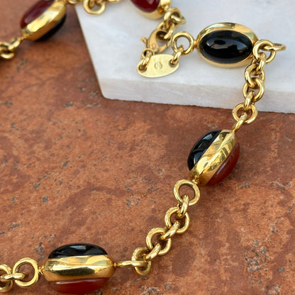 Estate 18KT Yellow Gold Vicenza Carnelian + Black Onyx Necklace