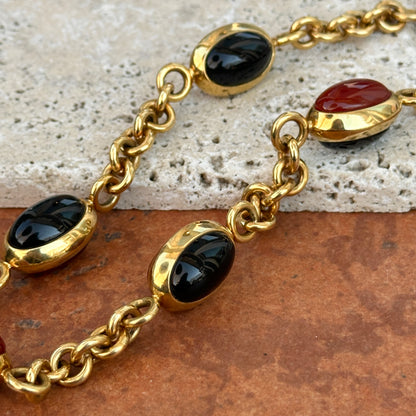 Estate 18KT Yellow Gold Vicenza Carnelian + Black Onyx Necklace