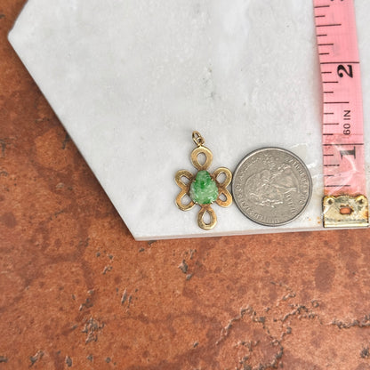 Estate 14KT Yellow Gold Ornate Carved Green Jade Buddha Pendant