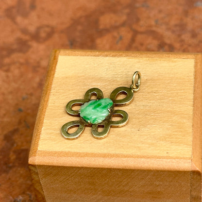 Estate 14KT Yellow Gold Ornate Carved Green Jade Buddha Pendant