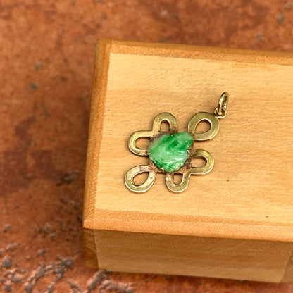 Estate 14KT Yellow Gold Ornate Carved Green Jade Buddha Pendant