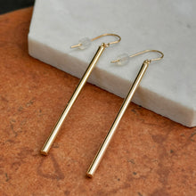Load image into Gallery viewer, 14KT Yellow Gold Long Cylinder Bar Earrings
