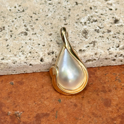 Estate 14KT Yellow Gold Teardrop Mabe Pearl Pendant Enhancer