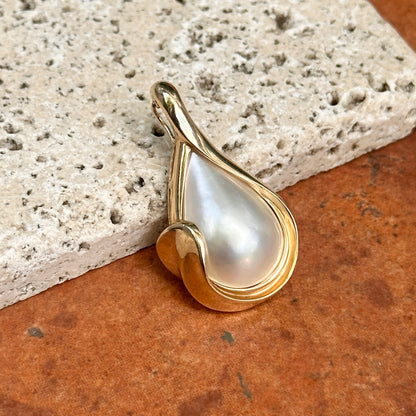 Estate 14KT Yellow Gold Teardrop Mabe Pearl Pendant Enhancer