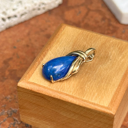 Estate 14KT Yellow Gold Teardrop Lapis Pendant Enhancer