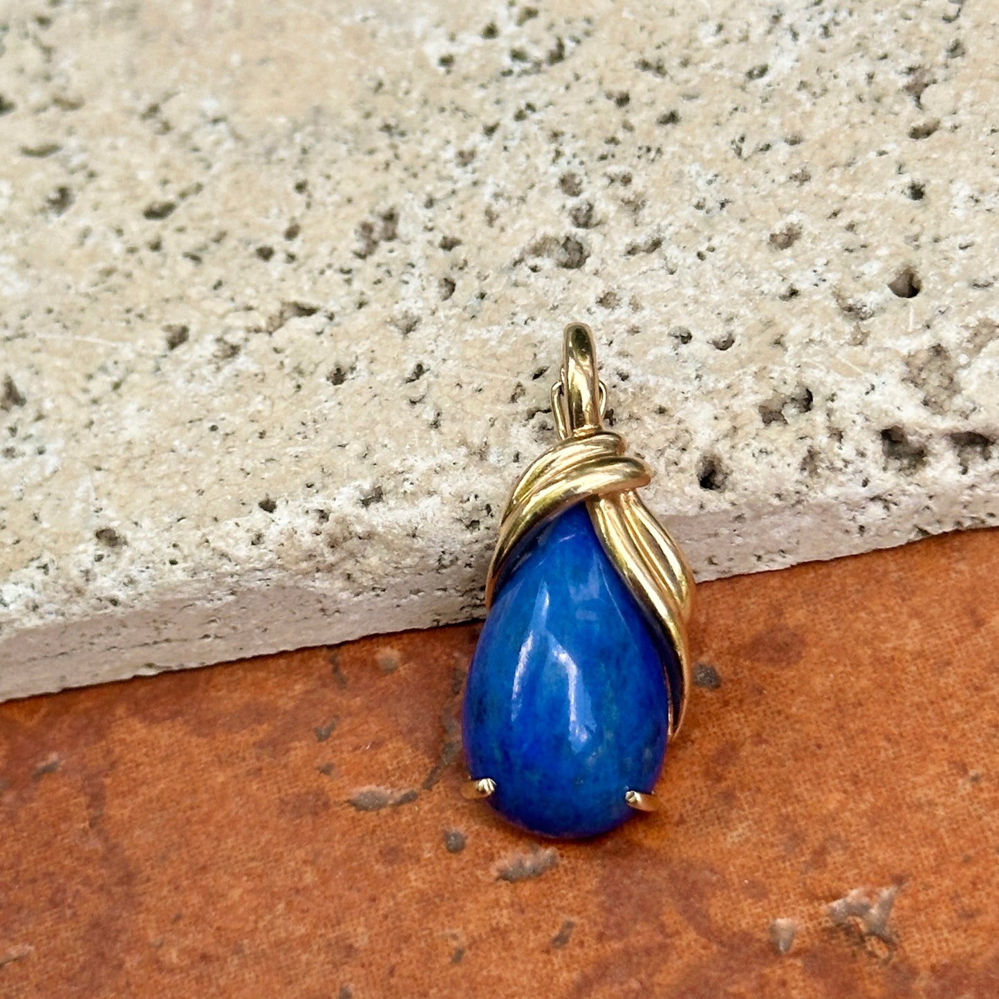 Estate 14KT Yellow Gold Teardrop Lapis Pendant Enhancer