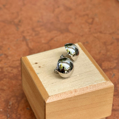 14KT White Gold Button Half-Ball Stud Earrings 12mm