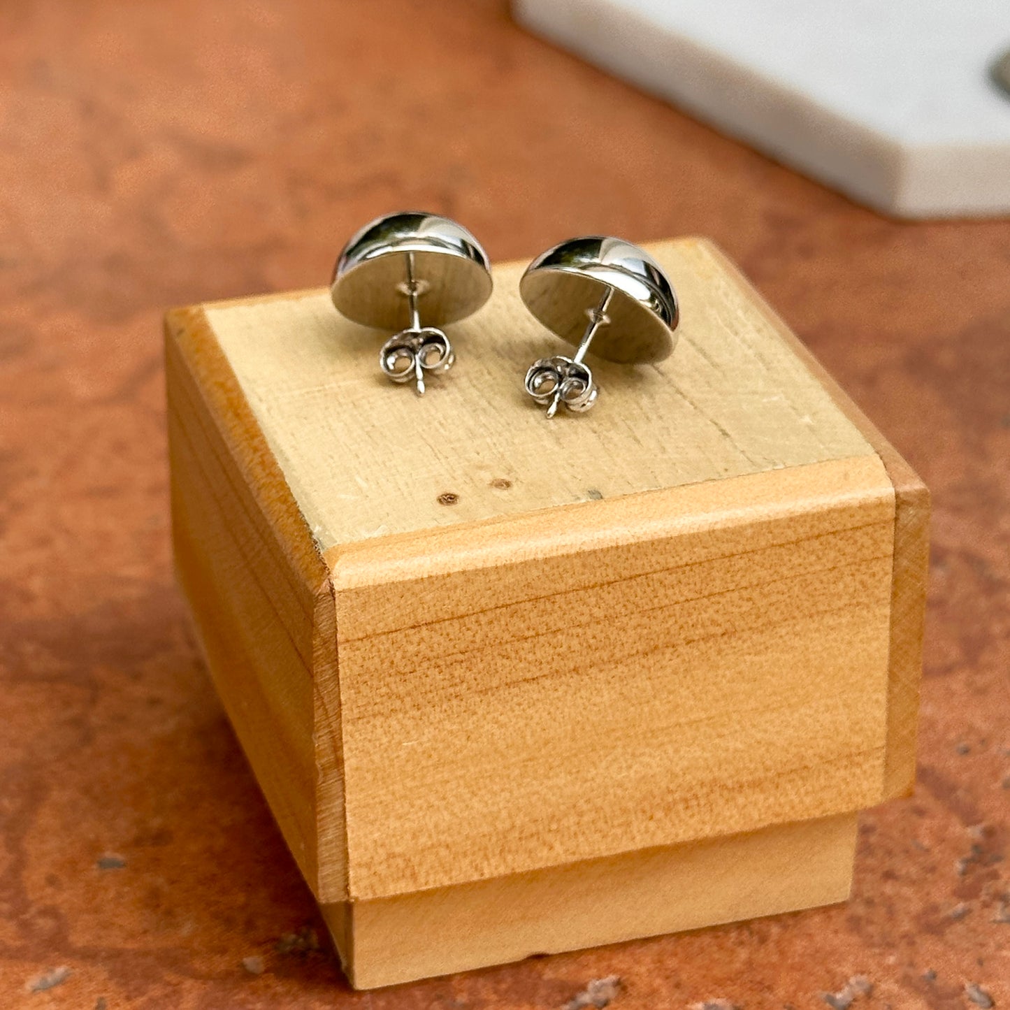 14KT White Gold Button Half-Ball Stud Earrings 12mm