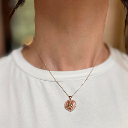 10KT Rose Gold Mini Heart Locket Pendant 21mm