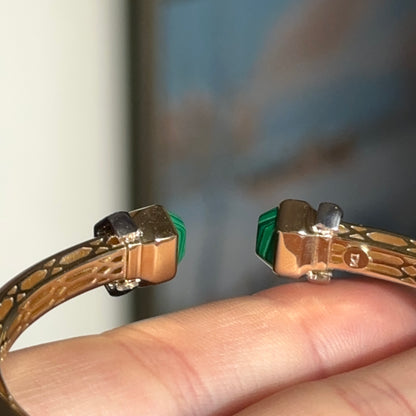 Vintage 14KT Yellow Gold Artform Malachite End Caps Cuff Bracelet