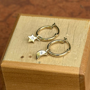 14KT Yellow Gold Diamond Moon + Star Hoop Earrings