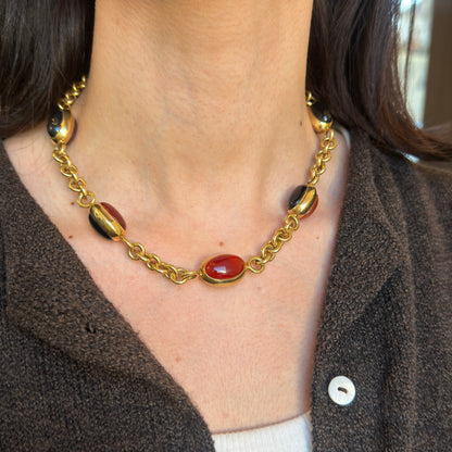 Estate 18KT Yellow Gold Vicenza Carnelian + Black Onyx Necklace