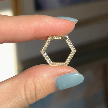 10KT Yellow Gold Diamond Hexagon Charm Holder Pendant / Connecter