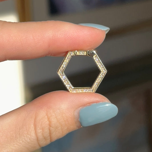 10KT Yellow Gold Diamond Hexagon Charm Holder Pendant / Connecter