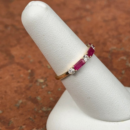 Estate 18KT Yellow Gold Baguette-Cut Ruby + Diamond Band Ring