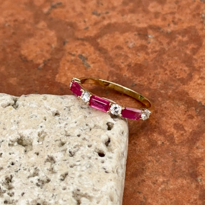 Estate 18KT Yellow Gold Baguette-Cut Ruby + Diamond Band Ring