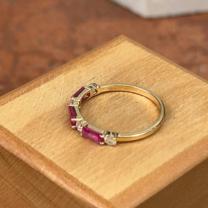 Estate 18KT Yellow Gold Baguette-Cut Ruby + Diamond Band Ring