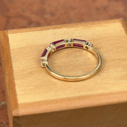 Estate 18KT Yellow Gold Baguette-Cut Ruby + Diamond Band Ring