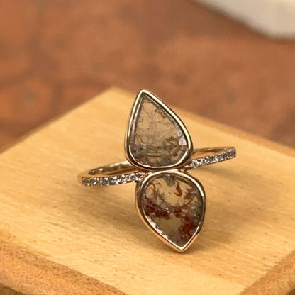 14KT Rose Gold Teardrop Geometric Gray Diamond Slice Ring