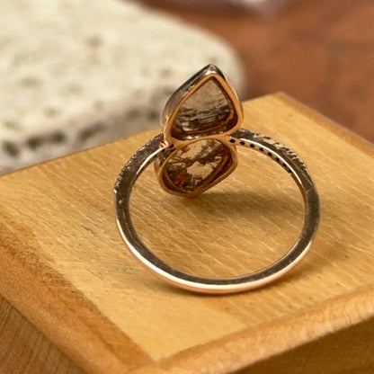 14KT Rose Gold Teardrop Geometric Gray Diamond Slice Ring